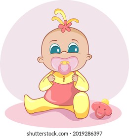 character design baby girl with pink pacifier