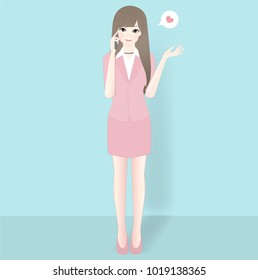 Character design with beautiful women using mobile phone, working woman concept vector illustration.