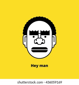 Character design: black angry man. Retro design of avatar, t-shirt print, or logo. Stock vector illustration.