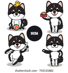 Character design of Black Shiba , Cute dog difference poses isolated on white background , Jpg included Clipping Path