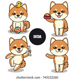 Character design of Brown Shiba , Cute dog difference poses isolated on white background , Jpg included Clipping Path