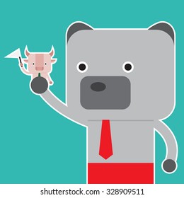 Character design and business concept. Illustration of bull and bear symbol of stock market trend. (a series of bull vs bear)