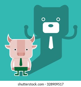 Character design and business concept. Illustration of bull and bear symbol of stock market trend. (a series of bull vs bear)