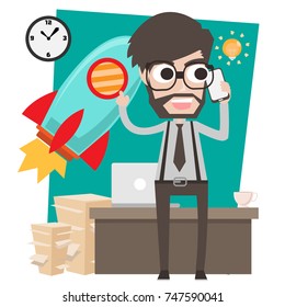 character design businessman hipster concept, cute employee cartoon flat with vector for business concept.