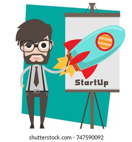 character design businessman hipster concept, cute employee cartoon flat with vector for business concept.