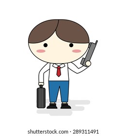 character design businessman talking on mobile phone carry laptop bag