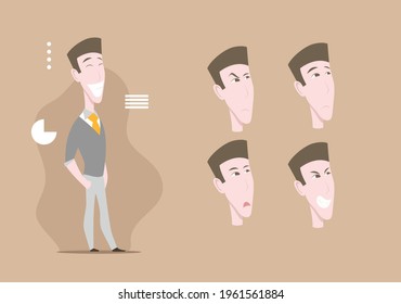 character design by representing an office employee with five expressions