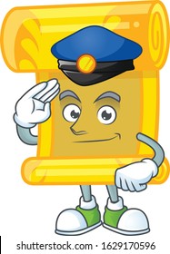 A character design of chinese gold scroll in a Police officer costume