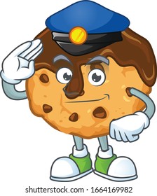 A character design of chocolate chips with cream working as a Police officer
