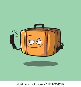 character design of a classic brown suitcase