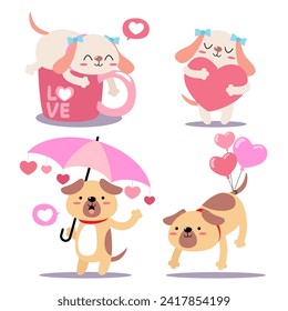 character design collection baby dog valentines day Love concept Doodle cartoon style, vector illustration.