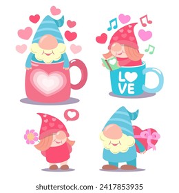 colección de diseño de personajes lindo gnome para el día de San Valentín concepto de amor estilo de dibujos animados Doodle. ilustración vectorial.