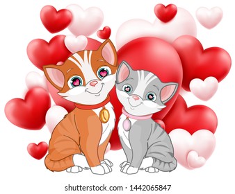 Character design couple cats fall in love, vector illustration