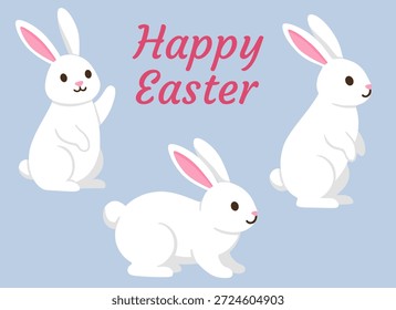 Diseño de personaje de lindo conejito blanco de Pascua de dibujos animados en estilo plano. Conejos de conejo blanco en diferentes poses. Vector conejo kawaii. Vacaciones de Pascua