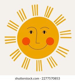 Character design, cute smiling face. Colorful shape, abstract sun positive. Cartoon icon, vector personage, face emotion. Isolated on white
