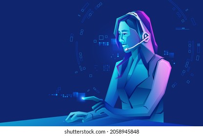 diseño de caracteres de persona de tecnología digital, gráfico de telemarketer presentado con bajo estilo de póliza con elemento futurista