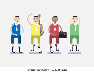Character design of disable person that is business man and musician with colorful cloth isolated on grey background.