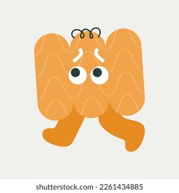 Character design, fairy tale clipart. Emoji icon, orange wavy line, runs to the left. Colorful avatar, badge sticker, funny shape. Isolated on white
