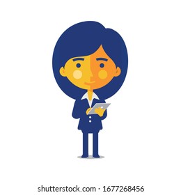 Character design of female worker, office staff women uniform with ipad or tab