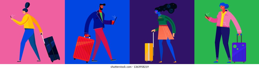 Character design flat trendy illustration, persons in various poses