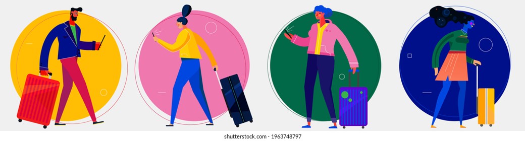 Character design flat trendy illustration, persons in various poses