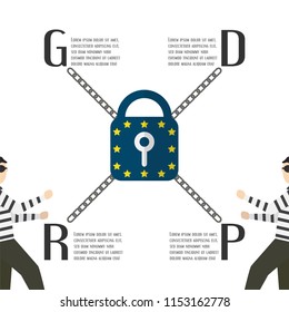 Character design with GDPR concept isolated on white background. Vector illustration with text space.