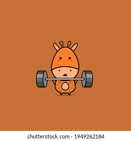 character design of giraffe with a barbell,cute style for t shirt, sticker, logo element