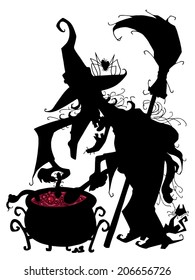 Character design Halloween cartoon witch shadows