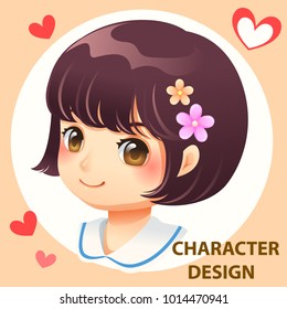 Character design headshot avatar of smiling girl vector