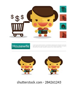 Character design Housewife career, icon vector with white background
