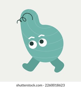 Character design, imaginary friend. Simple style, light blue striped, goes to the left. Funny figure, facial expression, cute shape. Isolated on white
