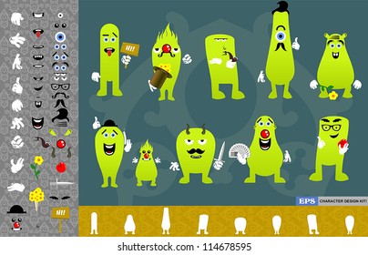 Character design kit. Create your own characters. Hundreds of variations.