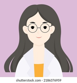 Character design long haired woman wearing glasses wearing a suit. Vector illustration.