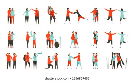 Character design of lover isolated on white background. Flat elements for winter season. 18 sets humans.