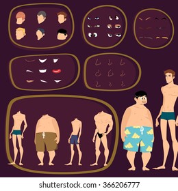 Character design maker. You can combine elements of the Illustrations creating your character. All functional elements are separate layers illustrations for easy edit