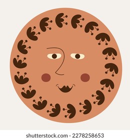Character design, man odd image. Cute creature, abstract dude odd portrait with flowers. Colored shape, bright figure, social media. Isolated on white
