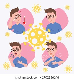 Character design of man sick with fever. Flat cartoon vector illustration design.