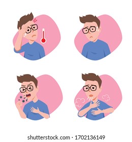 Character design of man sick with fever. Flat cartoon vector illustration design.