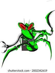 character design, mantis robot with knife in hand, ready for close combat. suitable for designing t-shirts, wallpapers, backgrounds, and others