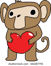 Character design monkey with big heart.