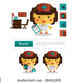 Character design Nurse career, icon vector with white background