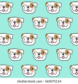 Character design pattern background of head bulldog.Doodle style on green blue.