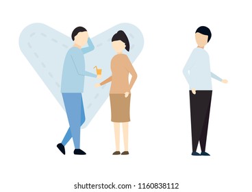 Character design in scene of love and broken heart of people include man and woman.