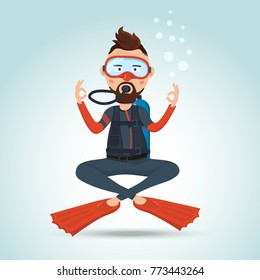 character design, scuba diver underwater vector illustration, diving, snorkelin, eps10 