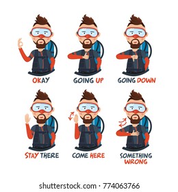 character design, scuba diving basic signs, diving signals, eps10 vector