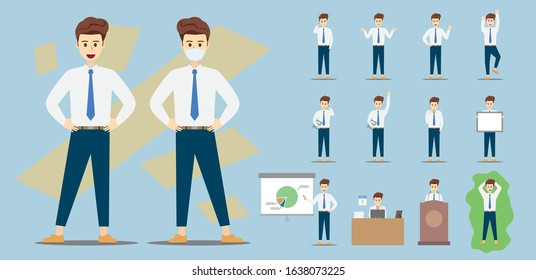 Character design set.  Businessman working. Vector design.