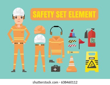 character design and set element of safety. flat, vector, illustration, cartoons style.