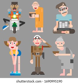Character design set job of thailand illustration vector 