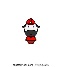 character design of sheep as a firefighter,cute style for t shirt, sticker, logo element