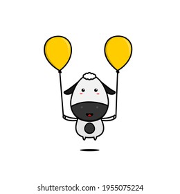 character design of sheep flying with balloon